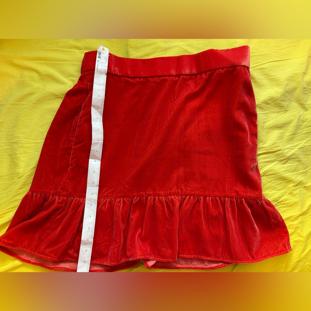 Red Velvet Skirt with Ruffle Detail